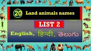 जानवरों के नाम स्थलीय List 2 Land Animals English Hindi and Telugu names [upl. by Wayne]