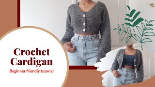 SIMPLE Crochet Cardigan Tutorial  DIY  Cropped Crochet Cardigan  Crochet Sweater Tutorial [upl. by Chesney]