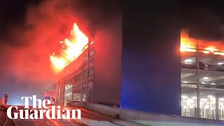 Flames engulf Londons Luton airport multistorey car park [upl. by Eibor]