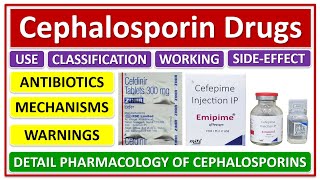 Cephalosporin Drugs Use Classification Pharmacology Mechanism of action Side effects Warnings [upl. by Peltier407]