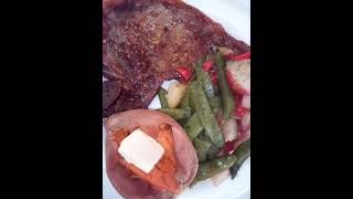 Homemade Thin Cut TBone Steak with Mixed Veggies and Baked Sweet Potato [upl. by Amlet]