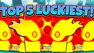 😱TOP 5 LUCKIEST YOUTUBERS IN Pet Simulator 99🍀 [upl. by Emina822]