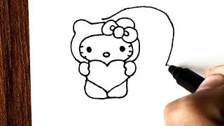 Hello Kitty Art  How to draw hello Kitty stepbystep [upl. by Harman199]