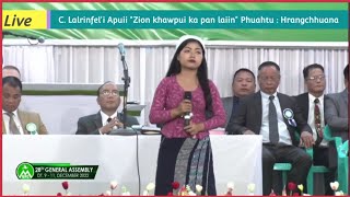 C Lalrinfeli Apuii Live  quotZion khawpui ka pan laiinquot Phuahtu  Hrangchhuana [upl. by Brenk]