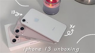 iphone 13 128gb  pink 🎀  aesthetic unboxing 📦  setup ☄️ upgrading from xr [upl. by Eletnahc]