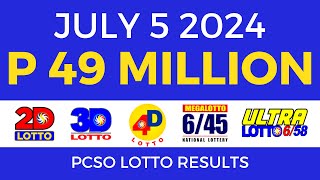 Lotto Result Today 9pm July 5 2024  PCSO Complete [upl. by Arnold]