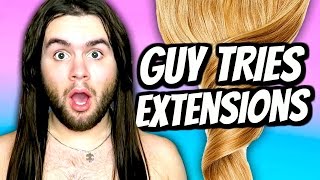 Guy Tries Hair Extensions For The First Time  Testing Human Hair Clip In Weave Tutorial [upl. by Oniskey]