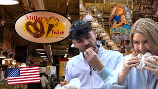 BRITS Try the BEST Soft Pretzels in PHILADELPHIA [upl. by Philcox]