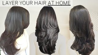 HOW I CUT AND LAYER MY HAIR AT HOME Long layers » diy long layers haircut [upl. by Ycram]