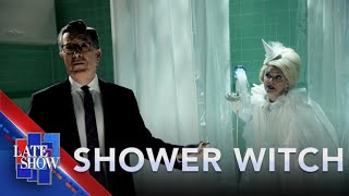 Stephen Colbert Meets The Shower Witch  With Jon Hamm And Amy Sedaris [upl. by Adnamas]