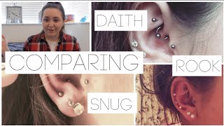 COMPARING THE DAITH ROOK amp SNUG PIERCING  PAIN amp HEALING [upl. by Allebara47]