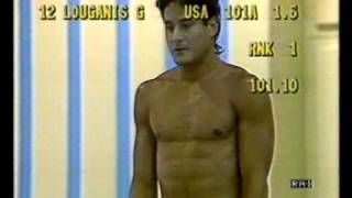 The very best dive ever Greg Louganis at WC Madrid 1986 3mt swan dive 101 A [upl. by Xymenes]