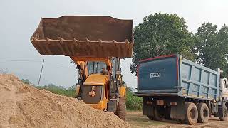 JCB and TATA HYVA TRUCK  JCB 3 DX backhoe loader fully loaded Sand JCBXpertTiTu [upl. by Can]