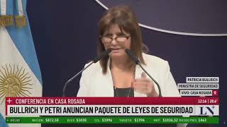 Patricia Bullrich en conferencia “Vamos a enviar al Congreso la Ley Antimafia” [upl. by Ettelimay]