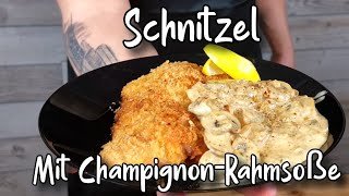 Schnitzel Rezept mit ChampignonRahmsoße  SchnibloSpecial 😁 [upl. by Akyssej796]