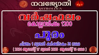 പൂരം  POORAM  വർഷഫലം കൊല്ലവർഷം 1200  NAVAJYOTHI ASTROLOGY  ചിങ്ങം 1  കർക്കിടകം 31 [upl. by Pisano]