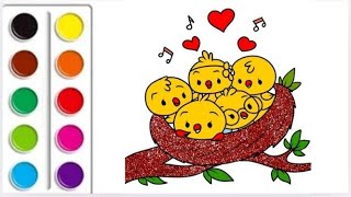 cute bird nest drawing amp colouring for kids amp toddlers [upl. by Turtle]