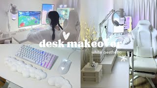 Desk setup makeover ☁️ allWHITE aesthetics tour  game vlog [upl. by Uahc998]