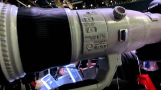 Canon EF800mm f56L IS USM supertelephoto lens at NAB2013 [upl. by Laitselec993]