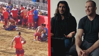 UFC Fighters React to MMA Football Calcio Storico feat Elias Theodorou and Misha Cirkunov [upl. by Zetta]