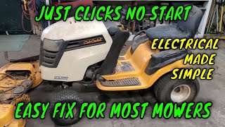 Lawnmower No Start Just Clicks Easy DIY Fix Works On Most Mowers Battery Solenoid or Starter [upl. by Attennyl]