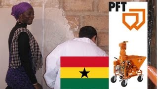 Spraying Knauf MP75 gypsum plaster with a PFT G54 in Africa [upl. by Auohs]