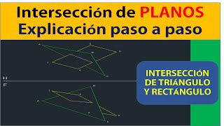 INTERSECCION DE DOS PLANOS  INTERSECCION DE UN TRIANGULO Y UN RECTANGULO [upl. by Notneuq]