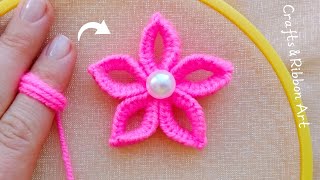 Its so Cute 💖🌟 Super Easy Woolen Flower Making Idea with Finger  DIY Hand Embroidery Flowers [upl. by Hy]