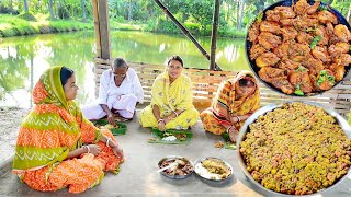 চিংড়ি মাছের ভুনা সাথে কলা থোড়ের ডালনা একদম গ্রাম্য দুটি রান্না সাথে দুপুরে খাওয়া দাওয়া [upl. by Eelyr]