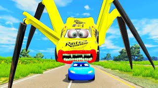 Escape From Lightning McQueen Crazy Bot Eater  Monsters Cars Ride Chase  BeamNG Drive [upl. by Cobb342]