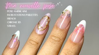 Pose américaine incrustation paillettes et French 🤍 Je refais mes ongles 💅🏼 [upl. by Assirehs]