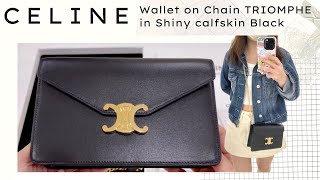 Celine Wallet on Chain Triomphe in Shiny Calfskin Bag l Unboxing [upl. by Rahas]