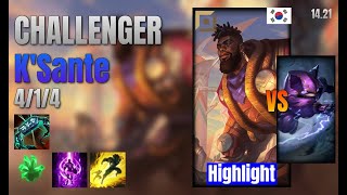 CHALLENGER Top KSante vs Kennen lol KR solo rank Highlight 1421 [upl. by Moise]