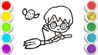 Harry Potter Drawing Painting and Coloring for Kids Toddlers Easy Drawing [upl. by Adianez]