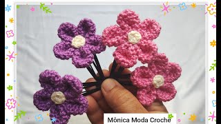 Presilhas com flores de crochê  Crochet flower hairclip [upl. by Ahsrat686]