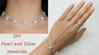 DIY Statement Pearl Beaded Jewelries  How to Make Pearl Beaded Bracelet Rings and Necklace [upl. by Ahseikram]