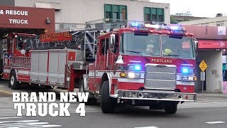 BRAND NEW TILLER TRUCK  Portland Fire amp Rescue Truck 4  Engine 4 responding [upl. by Marx]