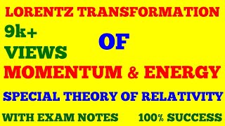 LORENTZ TRANSFORMATION FOR MOMENTUM AND ENERGY  SPECIAL THEORY OF RELATIVITY  WITH EXAM NOTES [upl. by Ianahs]