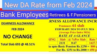 Bank Employees Bank Retirees amp Family Pensioners  Applicable DA Rate from Feb 2024 [upl. by Naletak]