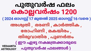 പുതുവർഷഫലം1200 അശ്വതി ഭരണി കാർത്തിക രോഹിണി മകയിരം തിരുവാതിര പുണർതംMalayalamNew year predictions1200 [upl. by Arikaahs85]