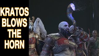 Kratos Blows The Horn To Start Ragnarok 4K PS5  God of War Ragnarok Blowing Gjallarhorn Reaction [upl. by Garwin]