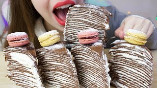 ASMR CREPE CAKE  French Macarons Chocolate Cake SOFT Eating Sounds [upl. by Zuliram]