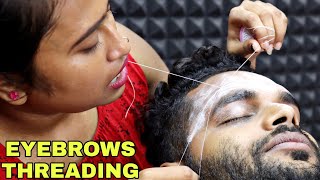 ASMR EYEBROWS THREADING BY BARBER GIRL PAKHI  INDIAN FEMALE BARBER [upl. by Radley]