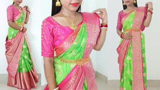 atpoure saree wearing  atpoure saree porar tips  saree draping new style [upl. by Steinman]