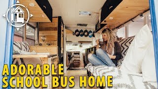 Skoolie Tour Bus Converted into Shabby Chic Home on Wheels [upl. by Ecnarwal]