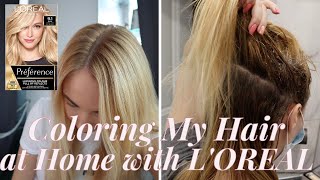 BACK TO BLONDE with LOREAL PREFERENCE 91 How to Color Roots at Home [upl. by Niveg]