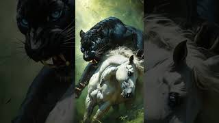 Black Leopard with Blue Eyes and White Horse blackpanther hores animals lion babyanimals [upl. by Olnee]