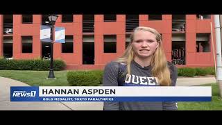 Spectrum News Charlotte – Queens University Paralympic swimmer wins two gold medals [upl. by Rodmann696]