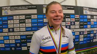 Lotte Kopecky Road World Champion 2024 quotI tried to stay calm and maybe that made me win todayquot [upl. by Atinyl680]