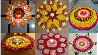 Diwali Flower Rangoli Decoration ideas  Flower Rangoli Designs [upl. by Airdnaed]